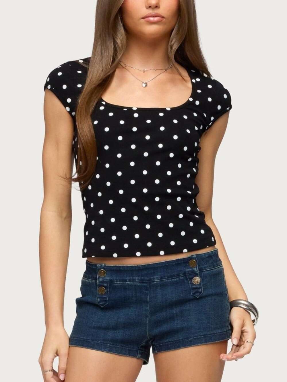 Edikted Black Polka Dot Square Neck Top M